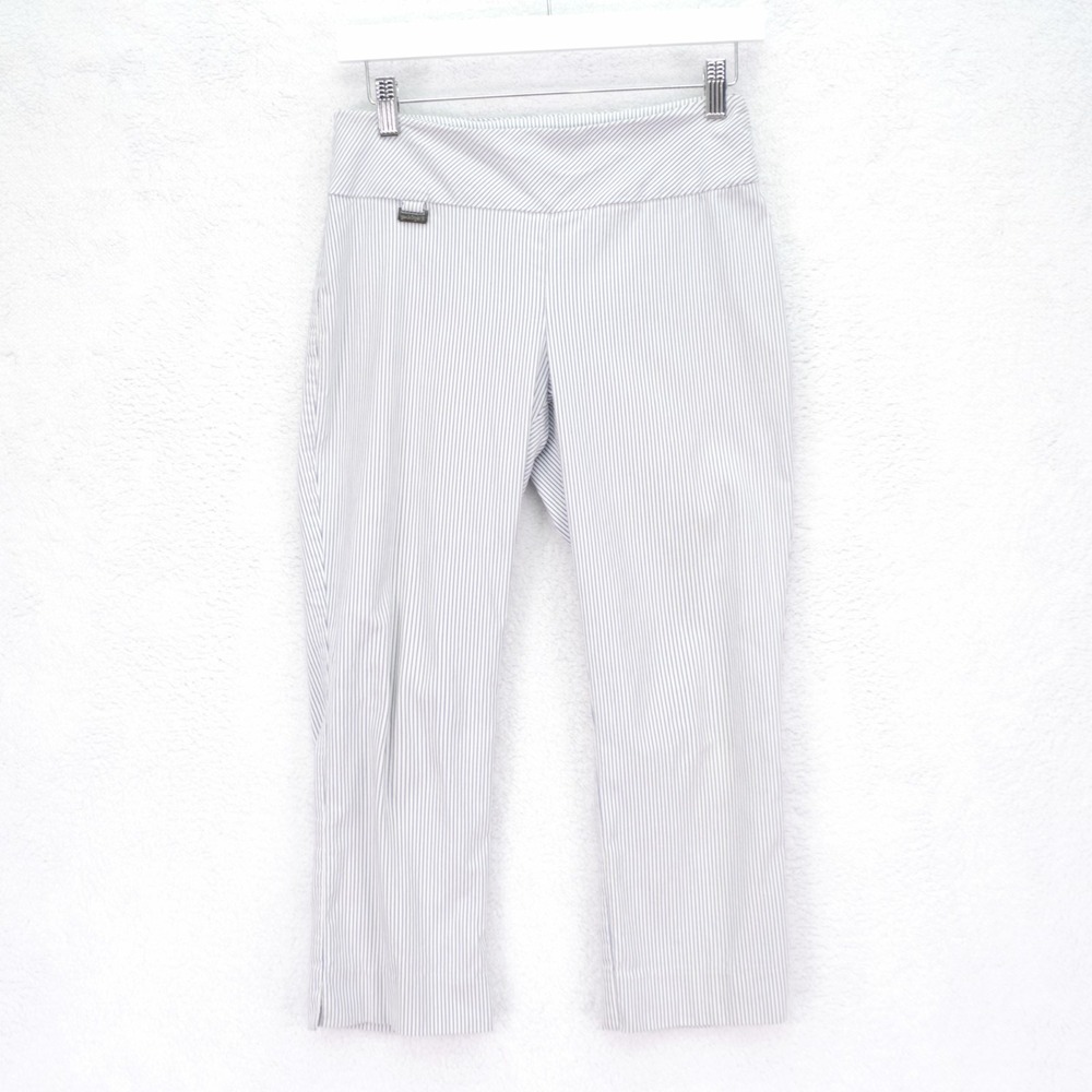Peck & Peck Petite Leggings Pants -4P 27 / 22- Blue White Striped Rayon Nylon Sp